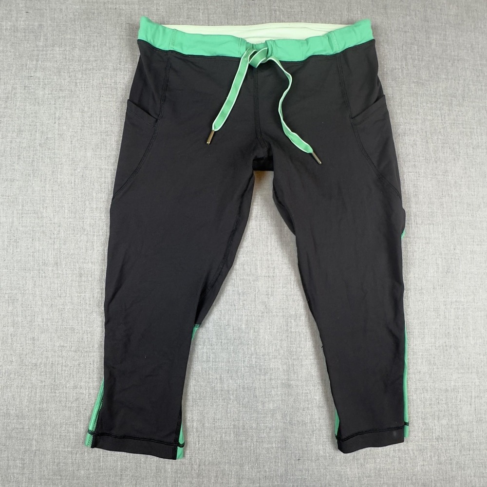 Lululemon Pants Womens 8 Black Green Crop Drawstring Athletic Jogger Yoga Gym
